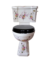 White Multicoloured Floral Close Coupled Toilet
