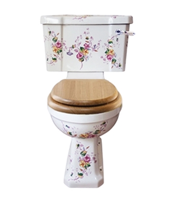 White Multicoloured Floral Close Coupled Toilet