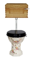TRTC Multicoloured Floral Low Level Toilet with Wooden Cistern