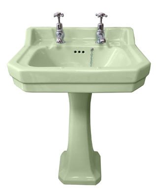 TRTC Art Deco Green 56cm Basin with Pedestal