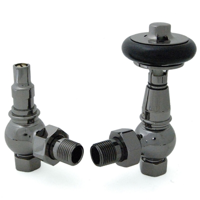 Amberley Thermostatic Radiator Valves - Black Nickel (Angled TRV)