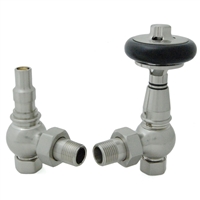 Amberley Thermostatic Radiator Valves - Satin Nickel (Angled TRV)