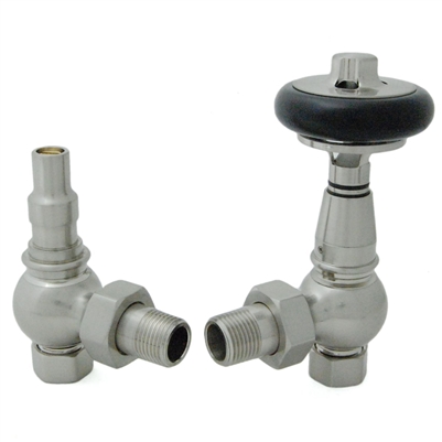 Amberley Thermostatic Radiator Valves - Satin Nickel (Angled TRV)