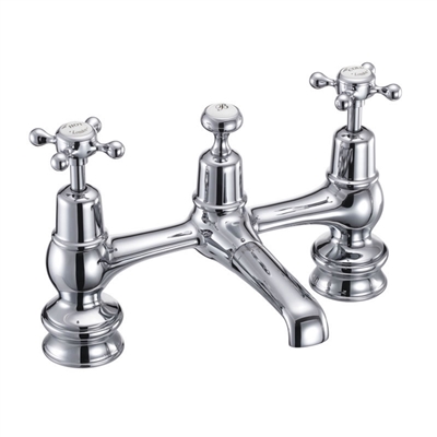 Burlington Claremont Regent 2 Tap Hole Bridge Basin Mixer with Plug and Chain Waste with Swivel Spout