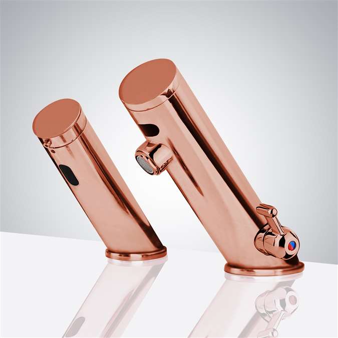All-in-one Thermostatic Rose Gold Automatic Commercial Sensor Faucet with Matching Soap Dispenser