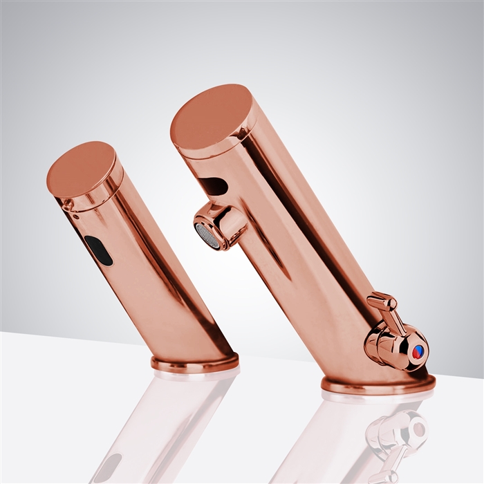 Hospitality All-in-one Thermostatic Rose Gold Automatic Commercial Sensor Faucet with Matching Soap Dispenser