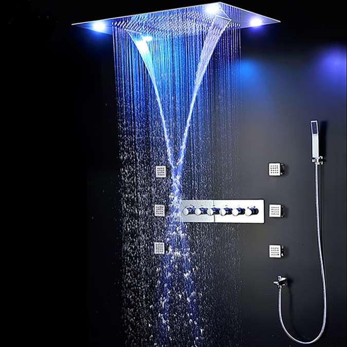Luxury Rainfall Bathroom Led Light Ceiling 5 Functions Shower Set