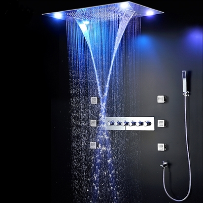 Hostelry BathSelect Luxury Rainfall Bathroom Led Light Ceiling 5 Functions Shower Set