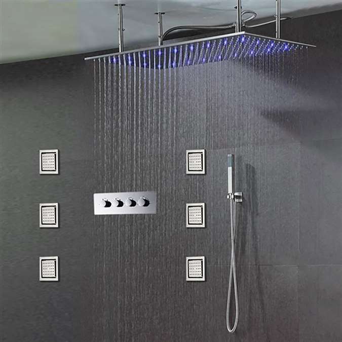 40x80cm Luxury Bath Shower Faucet Set Stainless Steel Rain Shower Head + Brass Valve + Hand Shower and Massage Spray