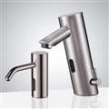 Platinum Brushed Nickel Commercial Automatic Temperature Control Thermostatic Sensor Tap With Matching Soap Dispenser