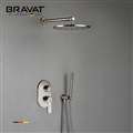Bravat Ceiling  Shower Set Thermostatic Valve Brushed Nickel Wall Mount with Handshower