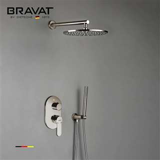 Bravat Ceiling  Shower Set Thermostatic Valve Brushed Nickel Wall Mount with Handshower