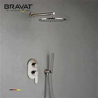 Bravat Hotel Ceiling  Shower Set Thermostatic Valve Brushed Nickel Wall Mount with Handshower