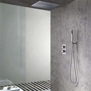 Hotel Ceiling LED Shower Set Thermostatic Valve Brushed Nickel Wall Mount with Handshower