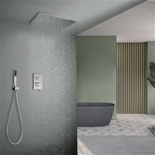 Bravat Hotel Ceiling Shower Set Thermostatic Valve Brushed Nickel Wall Mount with Handshower