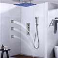 Ceiling LED Shower Set Thermostatic Valve Brushed Nickel Wall Mount with Jets Spray & Handshower