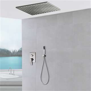 Bravat Ceiling Shower Set Thermostatic Valve Brushed Nickel Wall Mount with Handshower