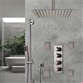 BathSelect Brushed Nickel Ceiling Mount Rainfall Shower Set With Thermostat Mixer Jet Spray and Slidebar Handshower