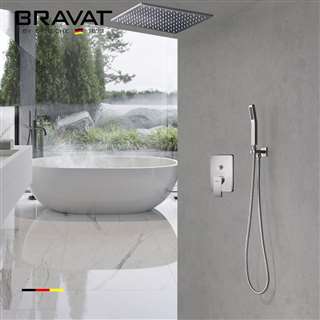 Bravat Ceiling Shower Set Thermostatic Valve Brushed Nickel Wall Mount with Handshower