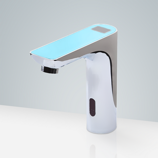 Romo Commercial Chrome Digital Display Automatic Motion Sensor Faucet - Sky Blue Top