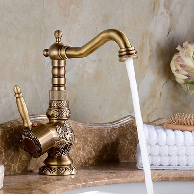 Lemans Luxury Antique Bronze Copper Carving Deck Mount Faucet