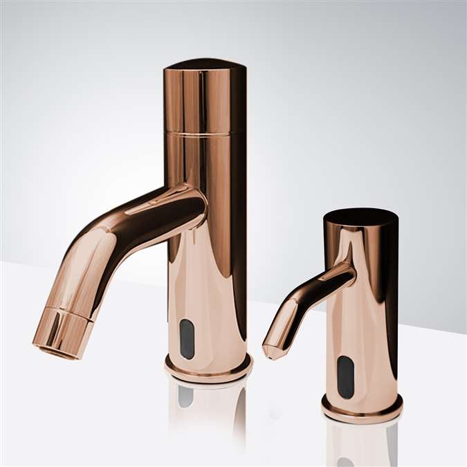 BathSelect Rose Gold Commercial Automatic Motion Sensor Faucet with Soap Dispenser