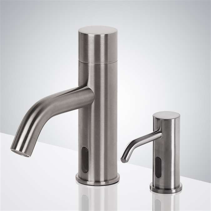 BathSelect Brushed Nickel Commercial Automatic Motion Sensor Faucet with Soap Dispenser
