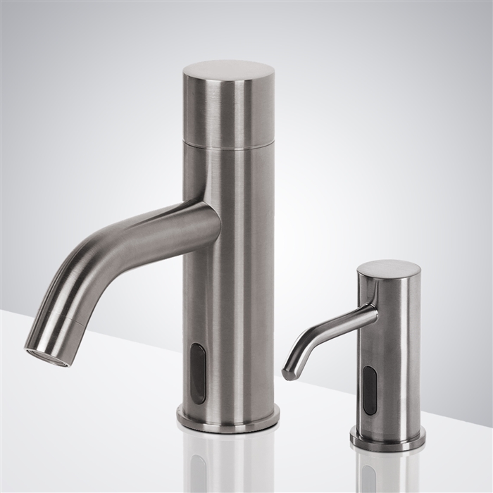 BathSelect Hotel Brushed Nickel Commercial Automatic Motion Sensor Faucet with Soap Dispenser