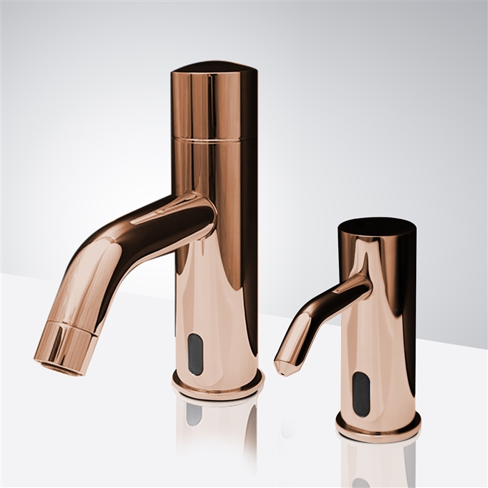BathSelect Hostelry Rose Gold Commercial Automatic Motion Sensor Faucet with Soap Dispenser