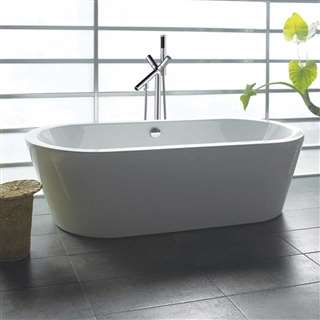 Hotel Princeton 71" Luxury White Acrylic Bathtub Overflow & Chrome Tub Filler with Floor Mount Faucet