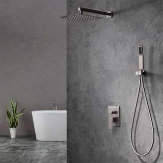 BathSelect BS-BNS10L, rain shower set single handle thermostatic valve brushed nickel wall mount shower with handshower