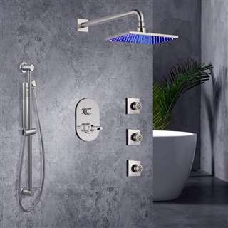 hotel square wall shower with jet spray and hand shower slide bar and valve