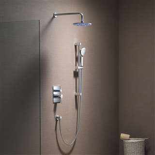 BathSelect Hotel Brushed Nickel Wall Mounted Round Shower With Handshower And Dual Controller