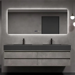 Bathselect Luxury Wall-Mounted Slate Floating Bathroom Vanity Set With a Double Sink Faucet And An LED Smart Mirror