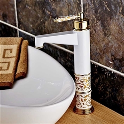 High Beautiful Grilled White Paint Hot and Cold Sink Faucets Deck Mount White & Golden Bathroom Mixer Taps with ceramic