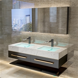 Bathselect Bathroom Furniture Wall Mounted Nordic Sintered Stone Under counter Basin With LED Mirror Cabinet