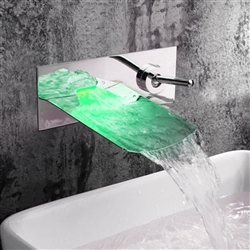 Leo Hotel Bathroom Wall Mounted Sink Faucet LED Color Changable Waterfall Brass Chrome US