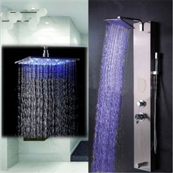 Brio LED Shower Panel Nickel Brushed Finish Nickel Brushed led Rain Shower Column Faucet Shower Panel & Body Sprayer Jets 12-inch Shower Head Shower Panel