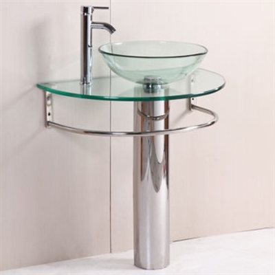 Prima Pedestal Vessel Glass Sink with Matching Bath Faucet