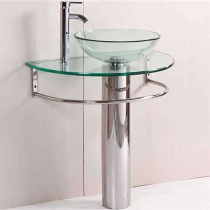 Hotel Prima Pedestal Vessel Glass Sink with Matching Bath Faucet