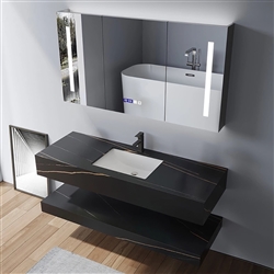 Bathselect Luxury Slate Slab/Sintered Stone in Marble Black Bathroom Vanity Storage Mirror Cabinet with LED Light