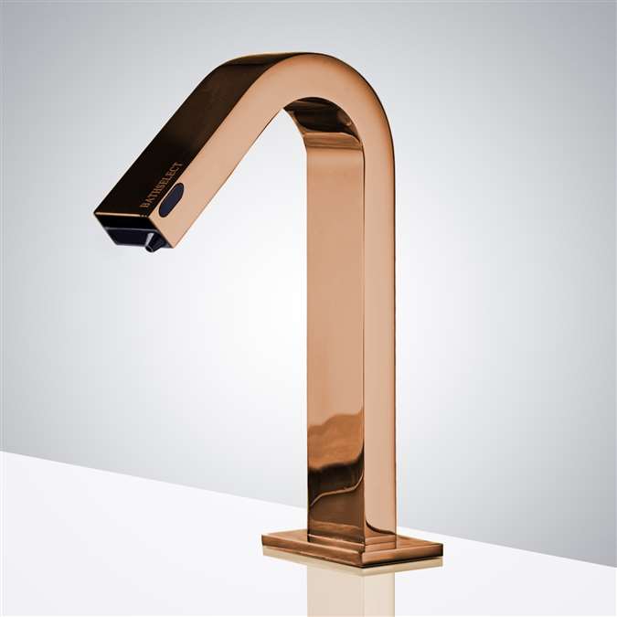 BathSelect Dual Function Automatic Deck Mount Rose Gold Sensor Water Faucet and Soap Dispenser
