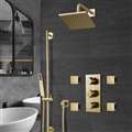 Brushed Gold Square Rainfall Shower Set with Handheld Shower