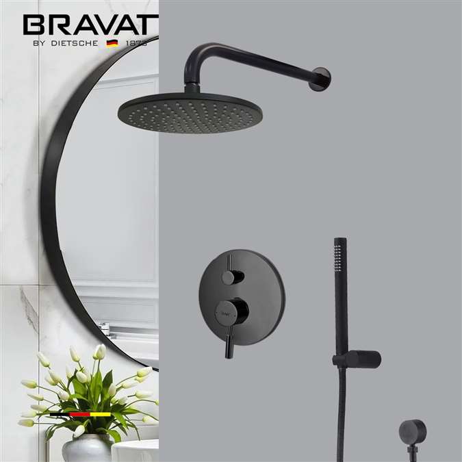 Bravat Matte Black Finish Rainfall Shower Set with Handheld Shower