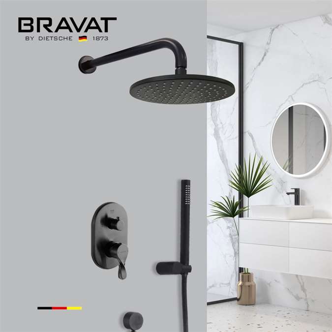 Bravat Matte Black Finish Rainfall Shower Set with Handheld Shower