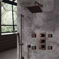 Light Oil Rubbed Bronze Square Rainfall Shower Set with Handheld Shower