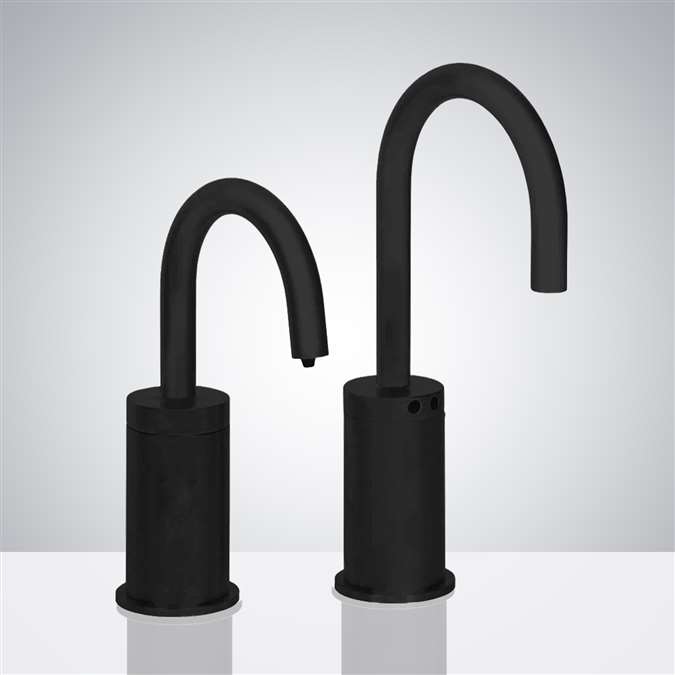 Atlanta Goose Neck Freestanding Automatic Commercial Sensor Faucet And Soap Dispenser in Matte Black Finish