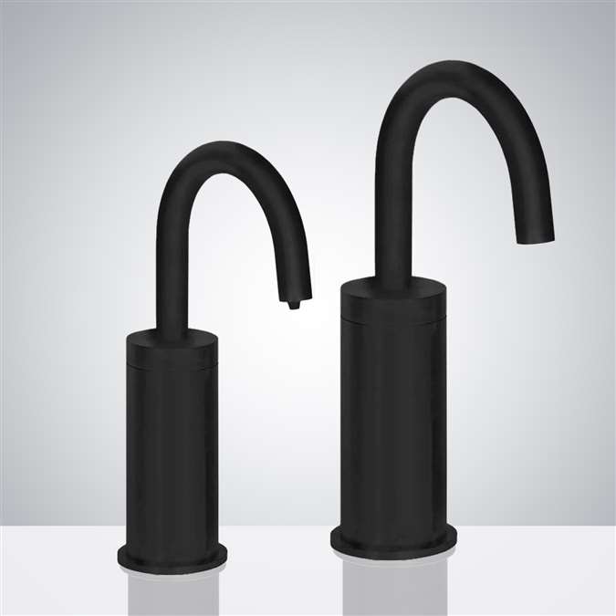 BathSelect Goose Neck Freestanding Automatic Commercial Sensor Faucet And Soap Dispenser in Matte Black Finish