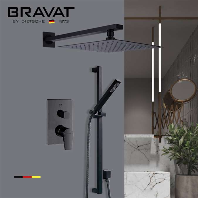 Bravat Dark Oil Rubbed Bronze Thermostatic Shower Set with 2-Way Concealed Shower Mixer Valve and Handheld Shower