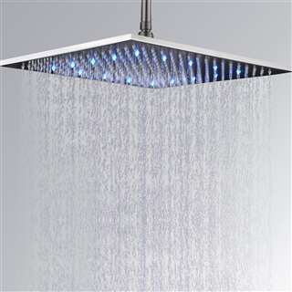 Hotel Cholet Brushed Nickel 16-inch LED Ceiling Rain Shower Head – Square Rainfall Shower with Color-Changing LED Lights